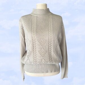 VICKI WAYNE Sale! Pointelle Sweater Open Knit Pullover Dove Gray Small Medium